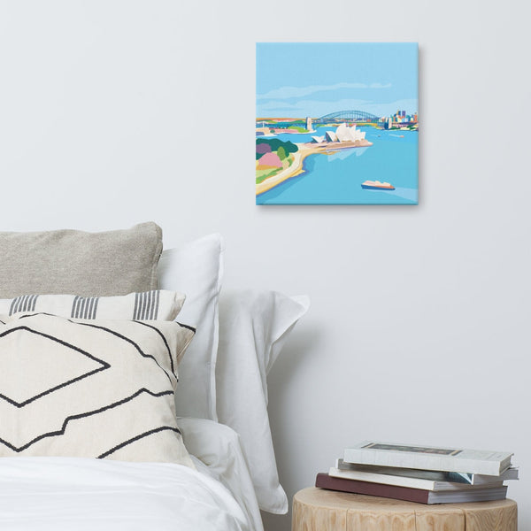 Sydney Harbour Canvas, Australian Art Illustration, Coastal Framed Print Ocean