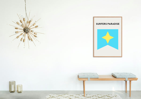 Surfers Paradise Beach Flag Print, Gold Coast Beach Surf Flag, Beach Art Print Beach Gold Coast Surfers