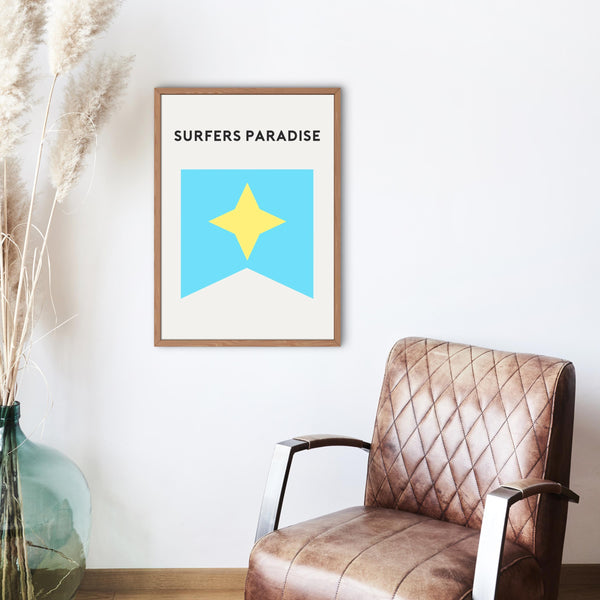 Surfers Paradise Beach Flag Print, Gold Coast Beach Surf Flag, Beach Art Print Beach Gold Coast Surfers