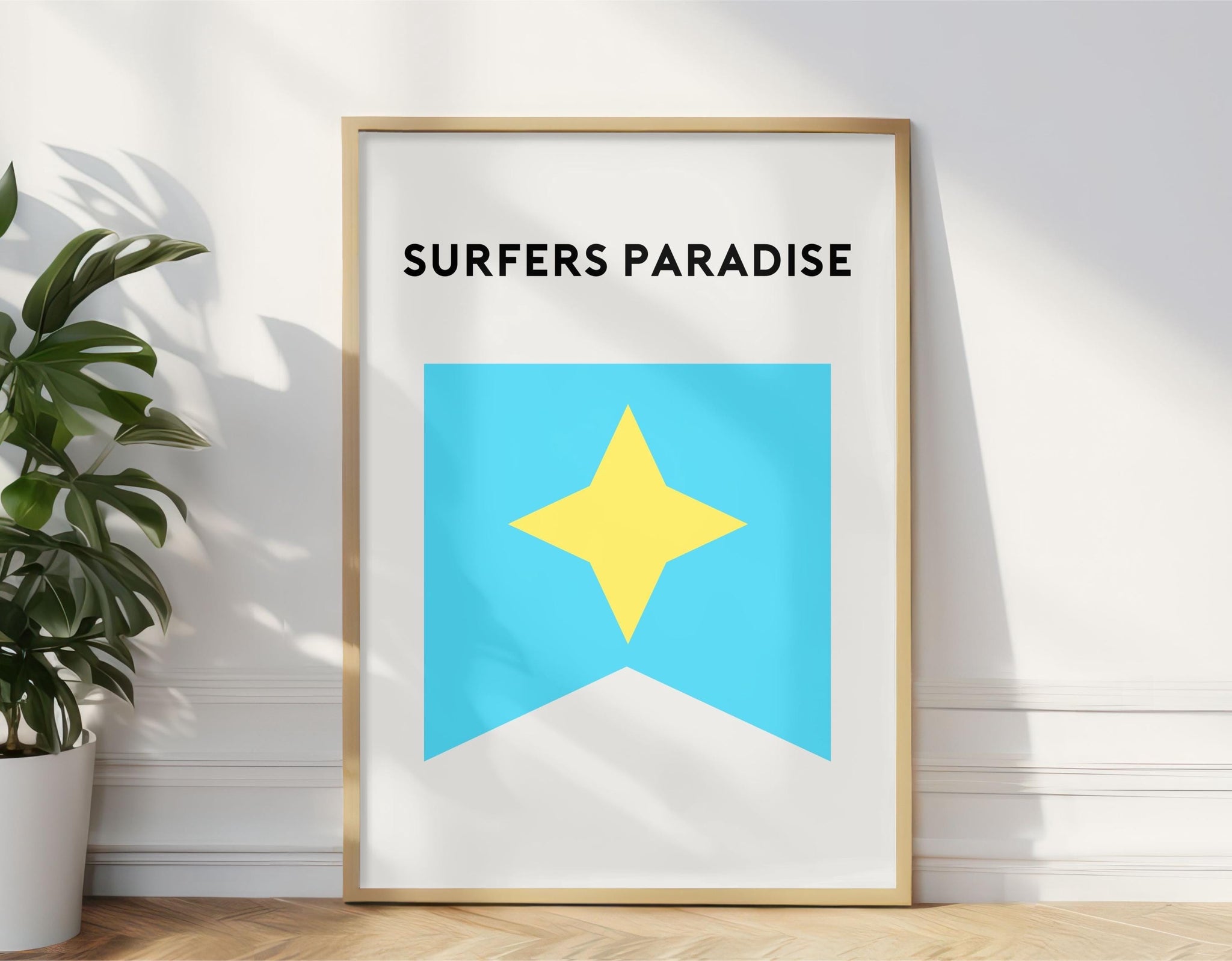 Surfers Paradise Beach Flag Print, Gold Coast Beach Surf Flag, Beach Art Print Beach Gold Coast Surfers